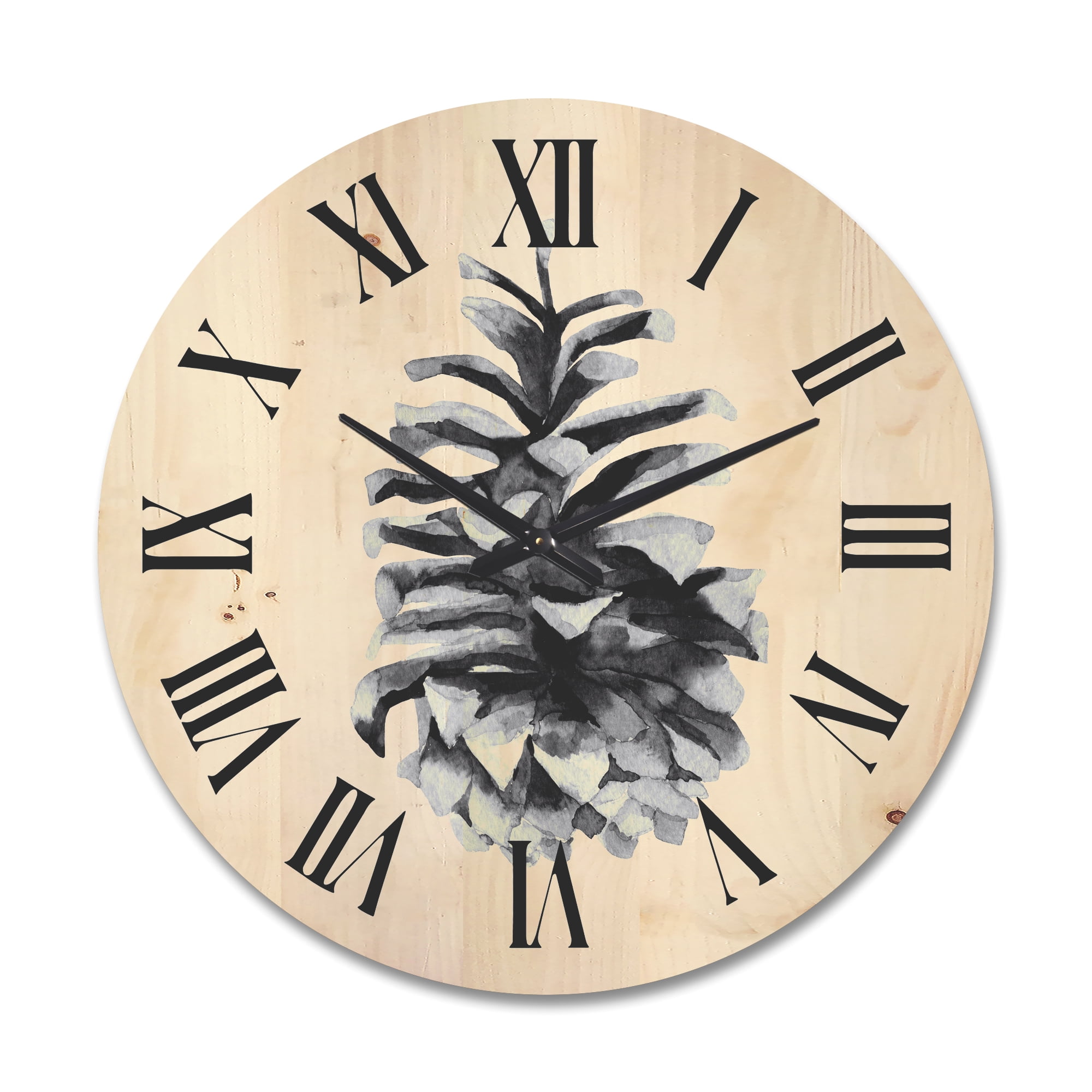 Designart 'Conifer Cone Black and White' Traditional Wood Wall Clock