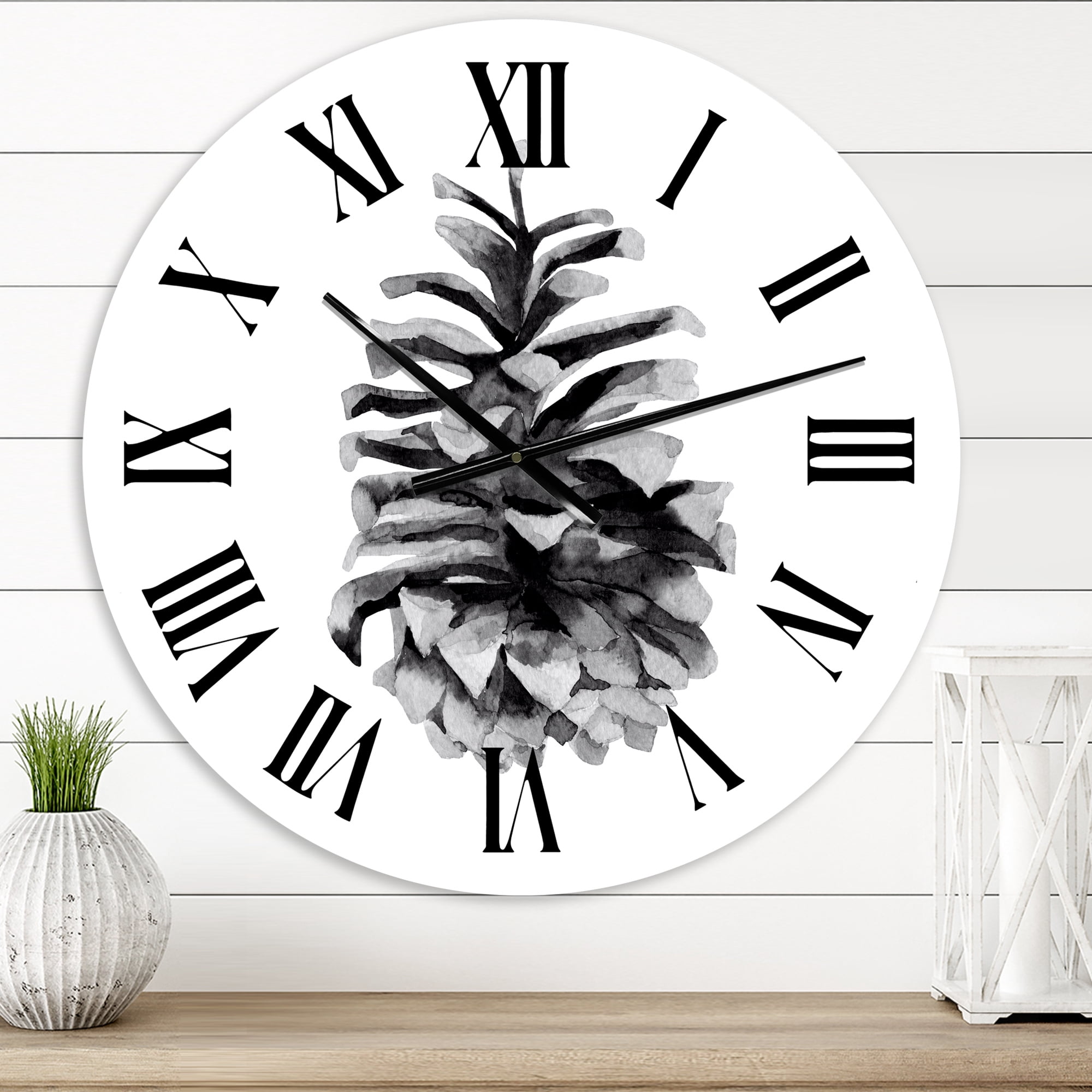 Designart 'Conifer Cone Monochrome' Traditional Wall Clock