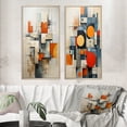thumbnail image 1 of Designart "Constructed Horizons in Constructivism VI" Constructivism Framed Wall Art Set Of 2 - Orange Abstract Framed Canvas Set For Living Room Decor, 1 of 7