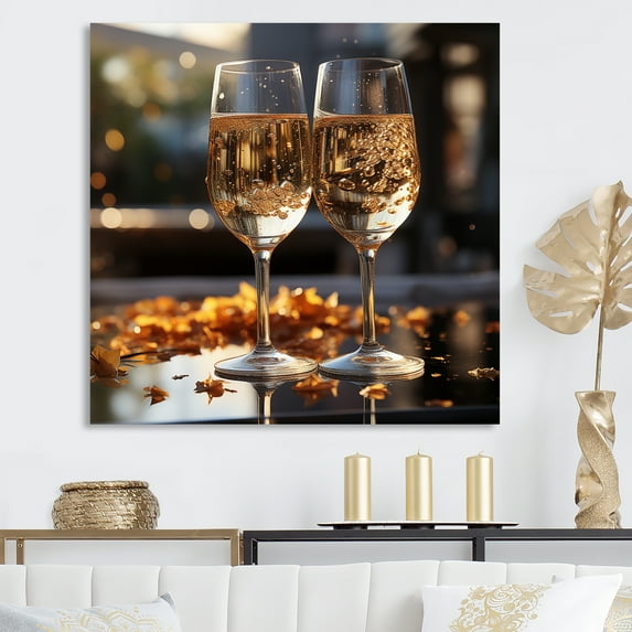 Designart "Contemplative Clink" Wine & Champagne Wall Art Living Room