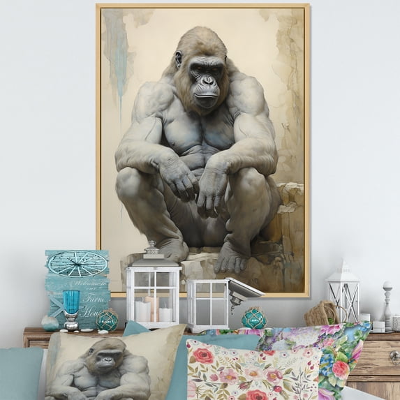 Designart "Contemplative Gorilla" Gorilla Floater Framed Canvas Wall Art