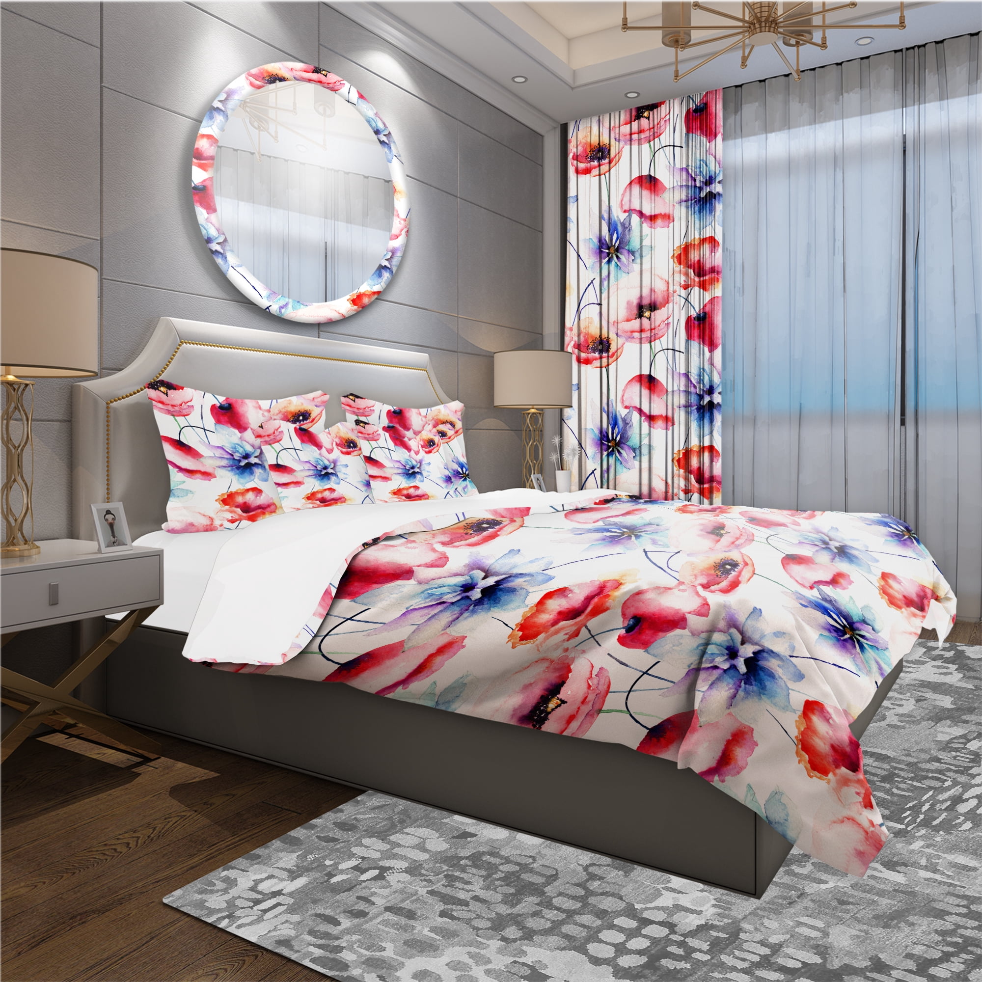 Designart 'Contempoary Colorful Flowers' Modern & Contemporary Duvet Cover Set