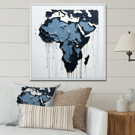Designart "Contemporary African Map In Black And Blue" Africa Floater Framed Wall Art Prints