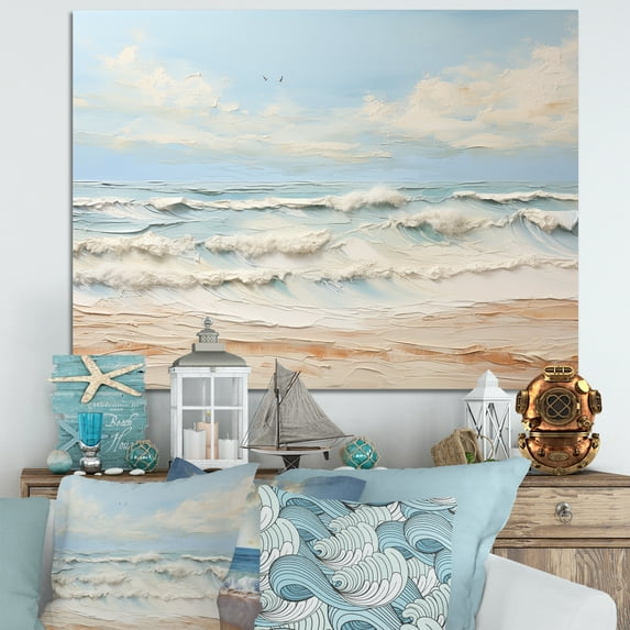 Designart "Contemporary Beach In Beige And Blue Hues" Coastal Ocean Canvas Wall Art
