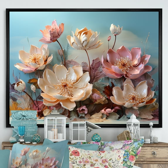 Designart "Contemporary Blooming Of Pink Lotus" Flowers Floater Framed Canvas Wall Art