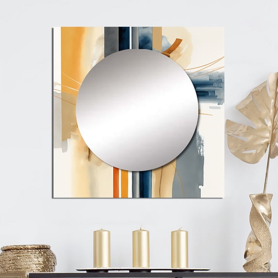 Designart "Contemporary Blue and Gold Abstraction II" Abstract Blue Large Square Mirror - Square Bedroom Mirror Printed Wall Decor - Transitional Square Printed Wall Mirror Art