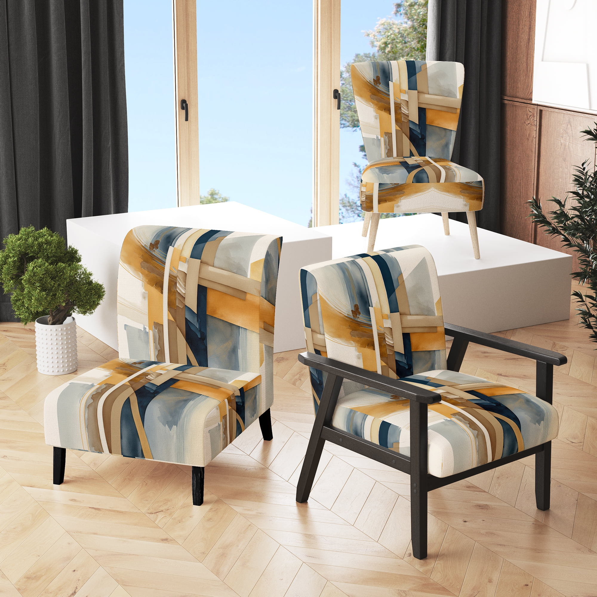 Designart "Contemporary Blue and Gold Abstraction I" Blue Modern