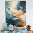 thumbnail image 1 of Designart "Contemporary Coastal River In Blue And Gold" Coastal Ocean Floater Framed Canvas Art Print, 1 of 5