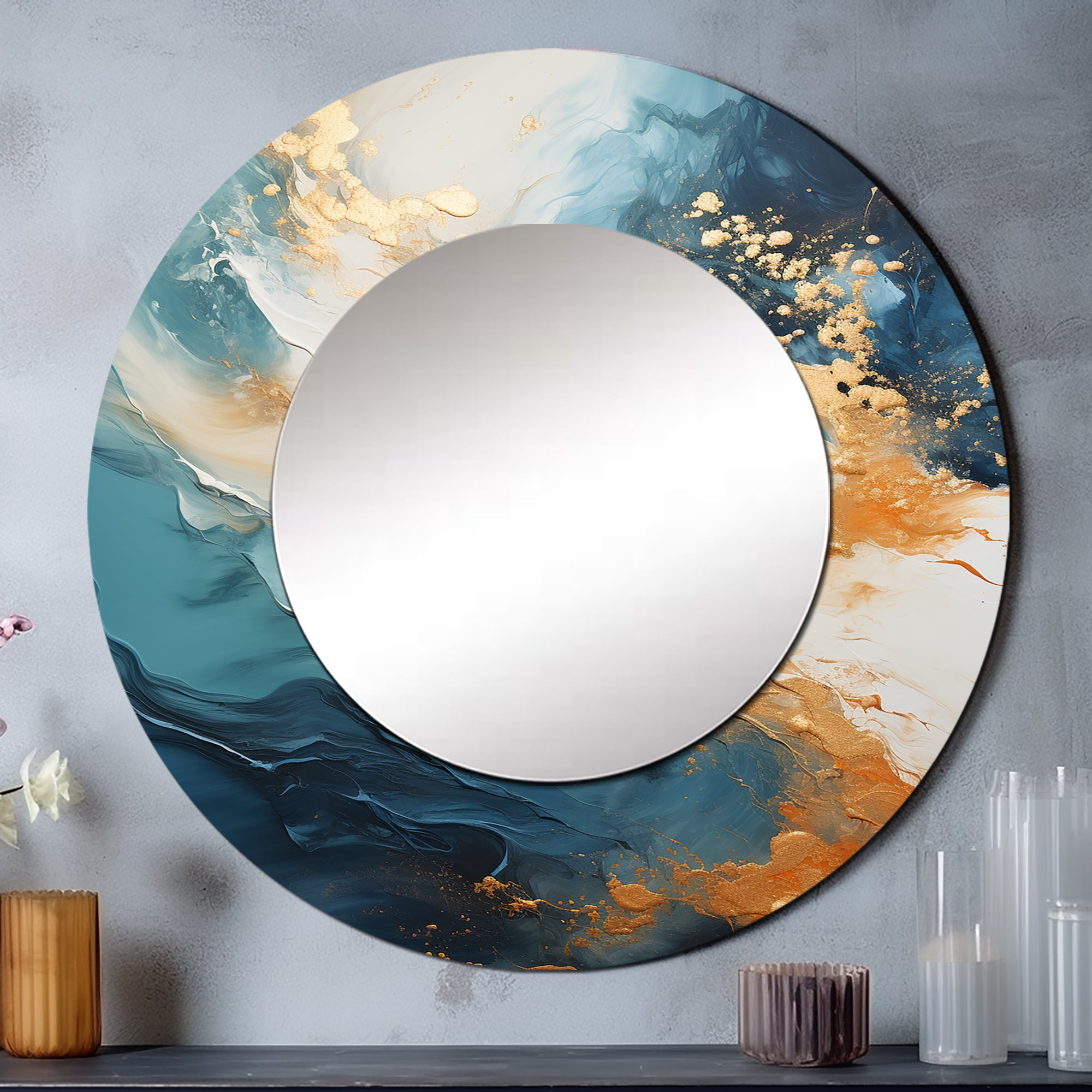 Designart "Contemporary Coastal River In Blue And Gold" Coastal Ocean