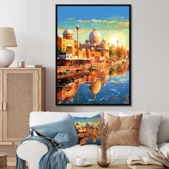 Designart "Contemporary Delhi Riverside Art" City Floater Framed Canvas Wall Art