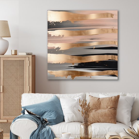 Designart "Contemporary Forms Gold and Pink II" Abstract Metal Wall Art Prints