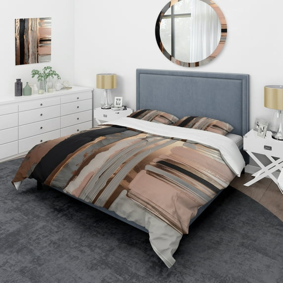 Designart "Contemporary Forms Rose Gold and Pink I" Abstract Bedding Covert Set - Modern Gold Bed Set With 2 Shams
