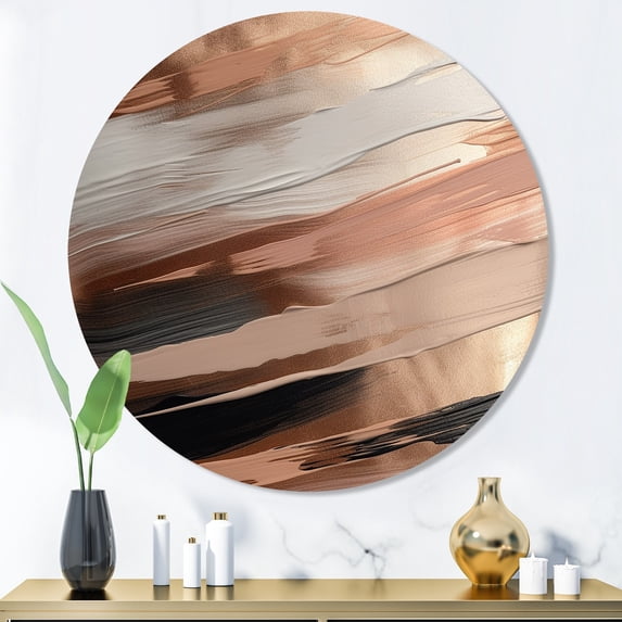 Designart "Contemporary Forms Rose Gold and Pink II" Abstract Metal Round Art Print