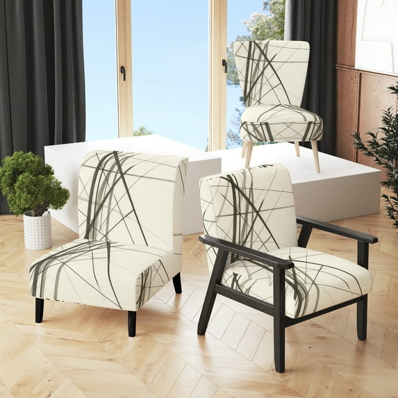Designart "Contemporary Minimalist Black and White V III" Black Lines Upholstered Accent Chair - Modern Arm Chair For Living Room