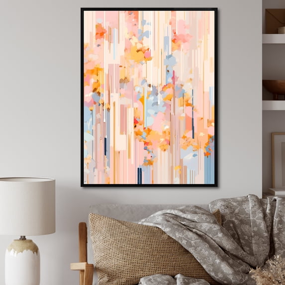 Designart "Contemporary Pink Cherry Blossom Lines" Cherry Floater Framed Canvas Prints