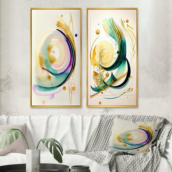 Designart "Contemporary Purple Spiral" Abstract Spirals Framed Wall Art Set Of 2 - Purple Abstract Framed Wall Art Set Of 2