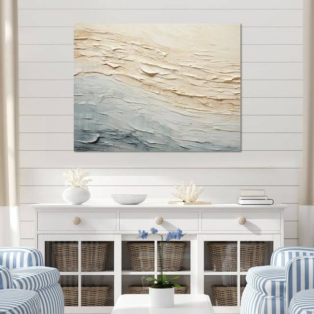 Designart "Contemporary River In Beige And Grey Tones I" Coastal Ocean Wall Decor