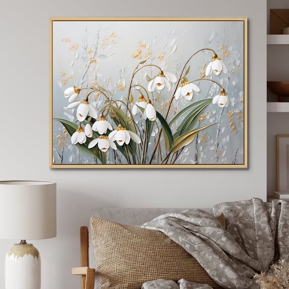 Designart "Contemporary Snowdrop Elegance II" Snowdrops Floater Framed Wall Art Prints