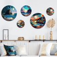 thumbnail image 1 of Designart "Contemporary Vector Sunset I" Modern Landscape Beach Metal Wall Art Set of 5 Piece, 1 of 5
