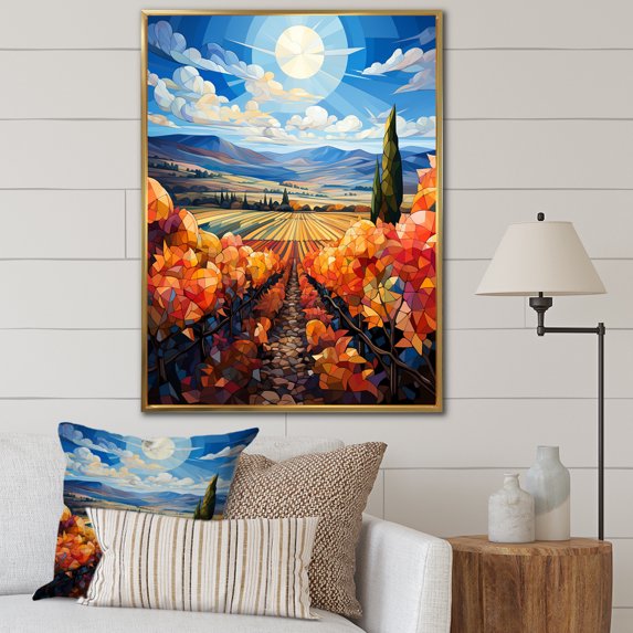Designart "Contemporary Vineyard Scenery II" Landscape & Nature Floater Framed Canvas Wall Art