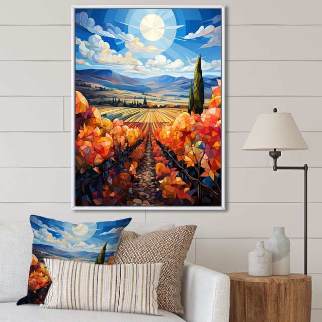Designart "Contemporary Vineyard Scenery II" Landscape & Nature Floater Framed Canvas Wall Art