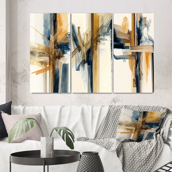 Designart "Contemporary Watercolor Abstraction I" Modern Wall Art Set Of 3 - Abstract Spirals Blue Gallery Set For Office Decor