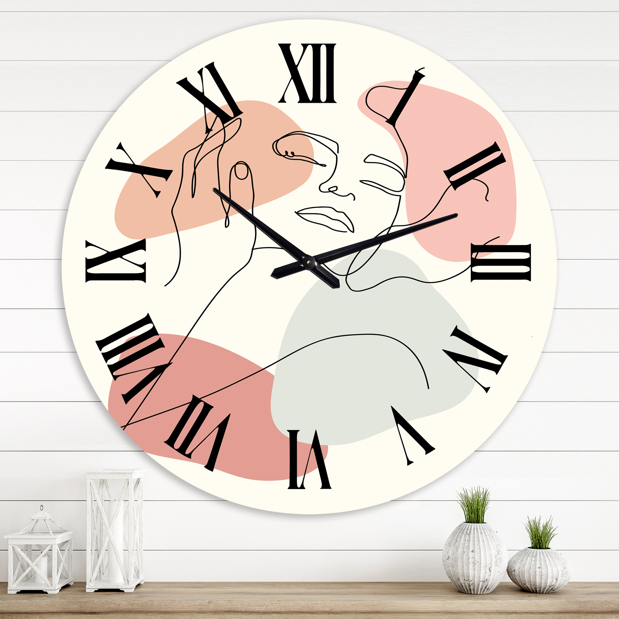 Designart 'Continuous Line Portrait Of Woman In' Modern Wall Clock
