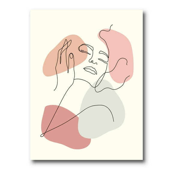 Designart ' Continuous One Line Portrait of Woman ' Modern Canvas Wall Art Print
