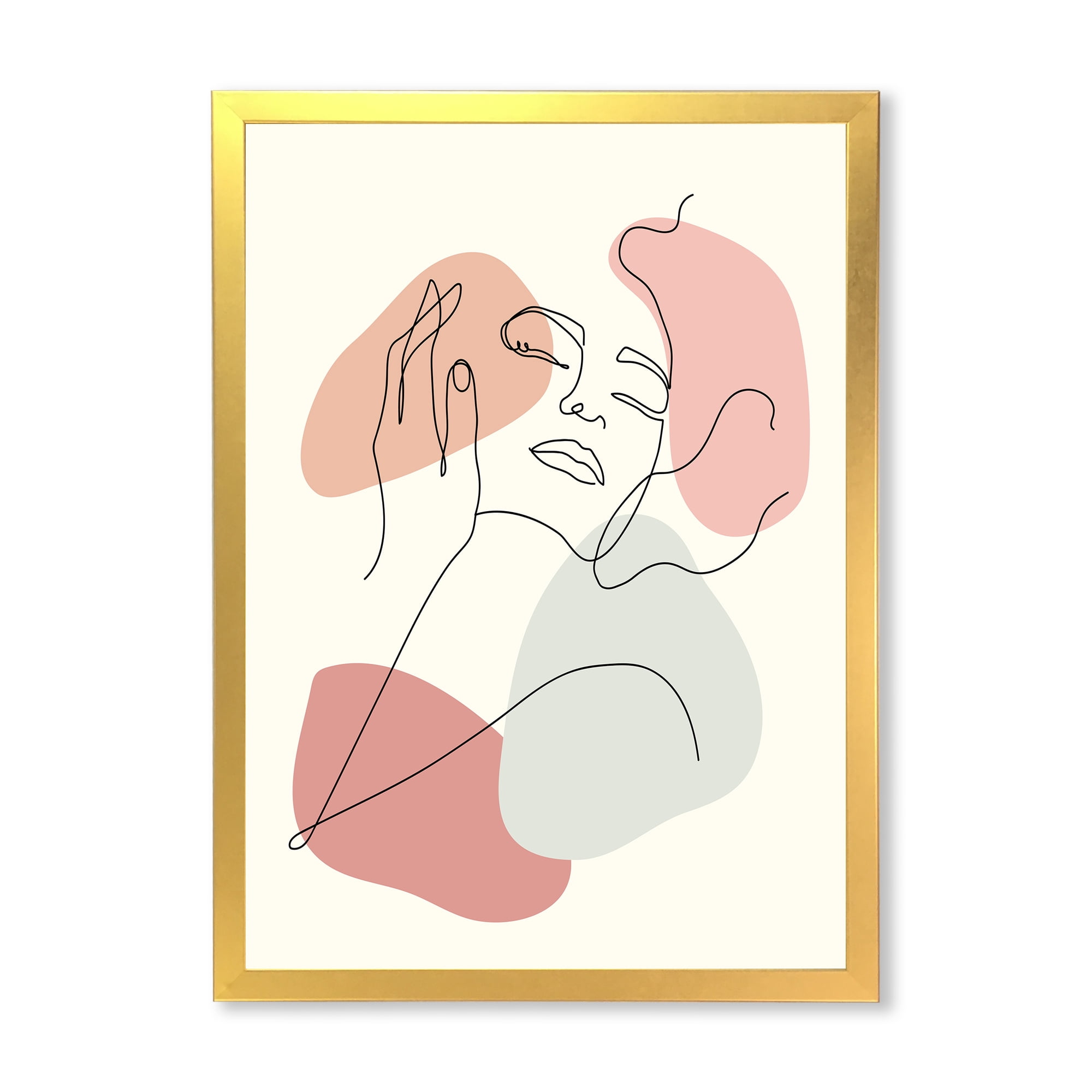 Designart 'Continuous One Line Portrait of Woman' Modern Framed Art Print