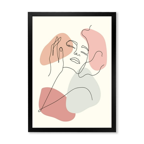 Designart 'Continuous One Line Portrait of Woman' Modern Framed Art Print
