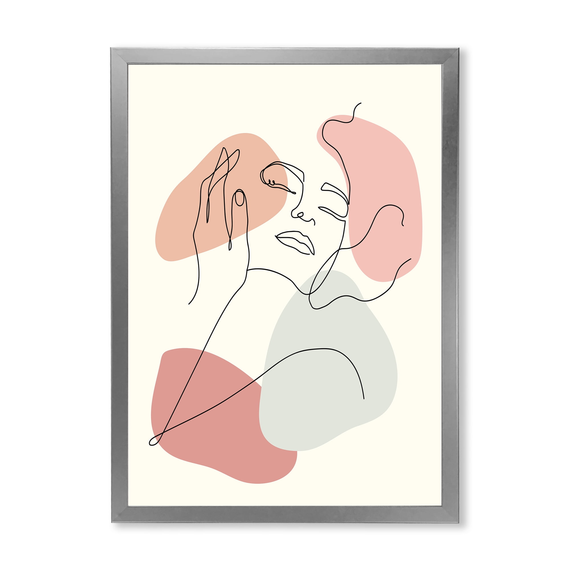 Designart 'Continuous One Line Portrait of Woman' Modern Framed Art Print