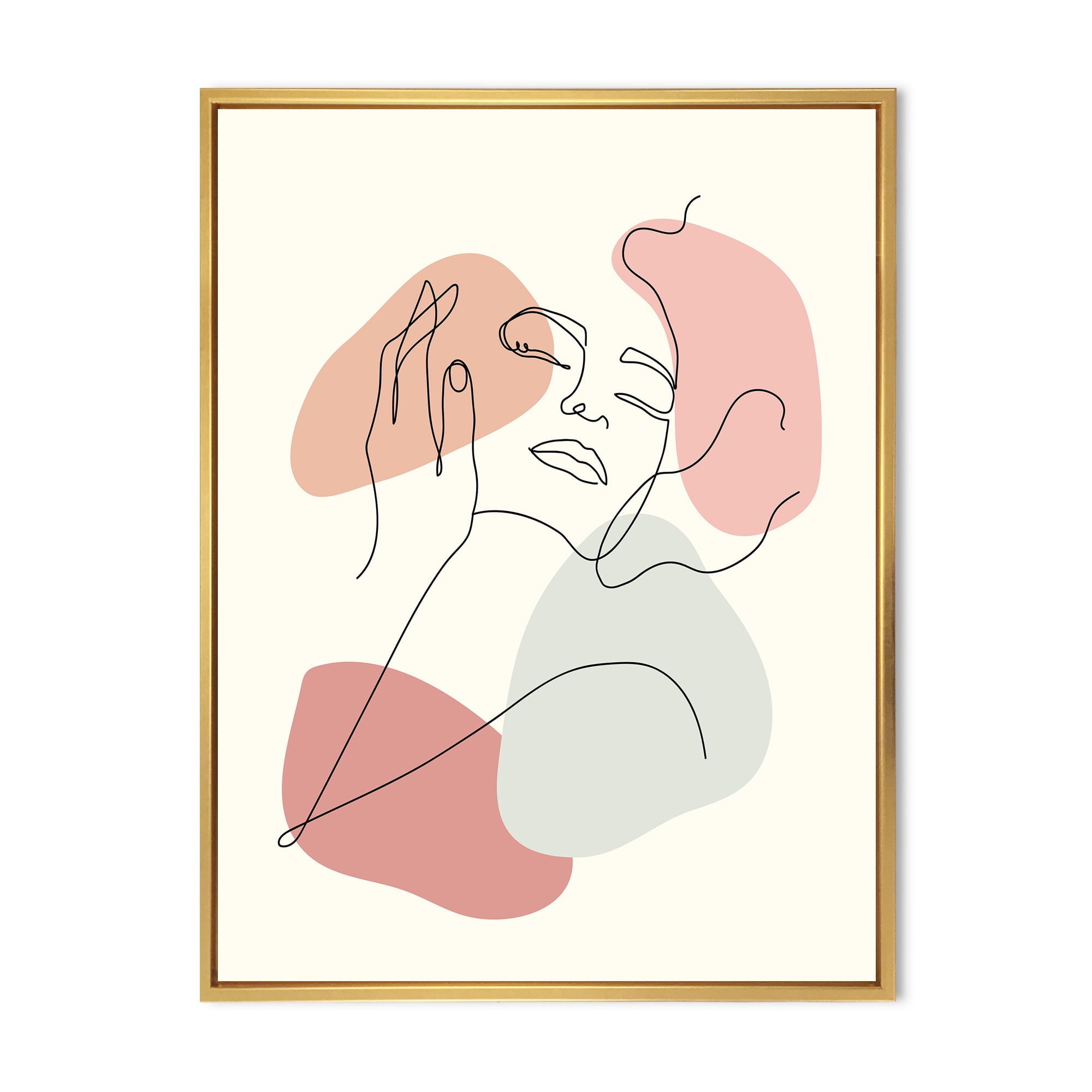 Designart 'Continuous One Line Portrait of Woman' Modern Framed Canvas Wall Art Print