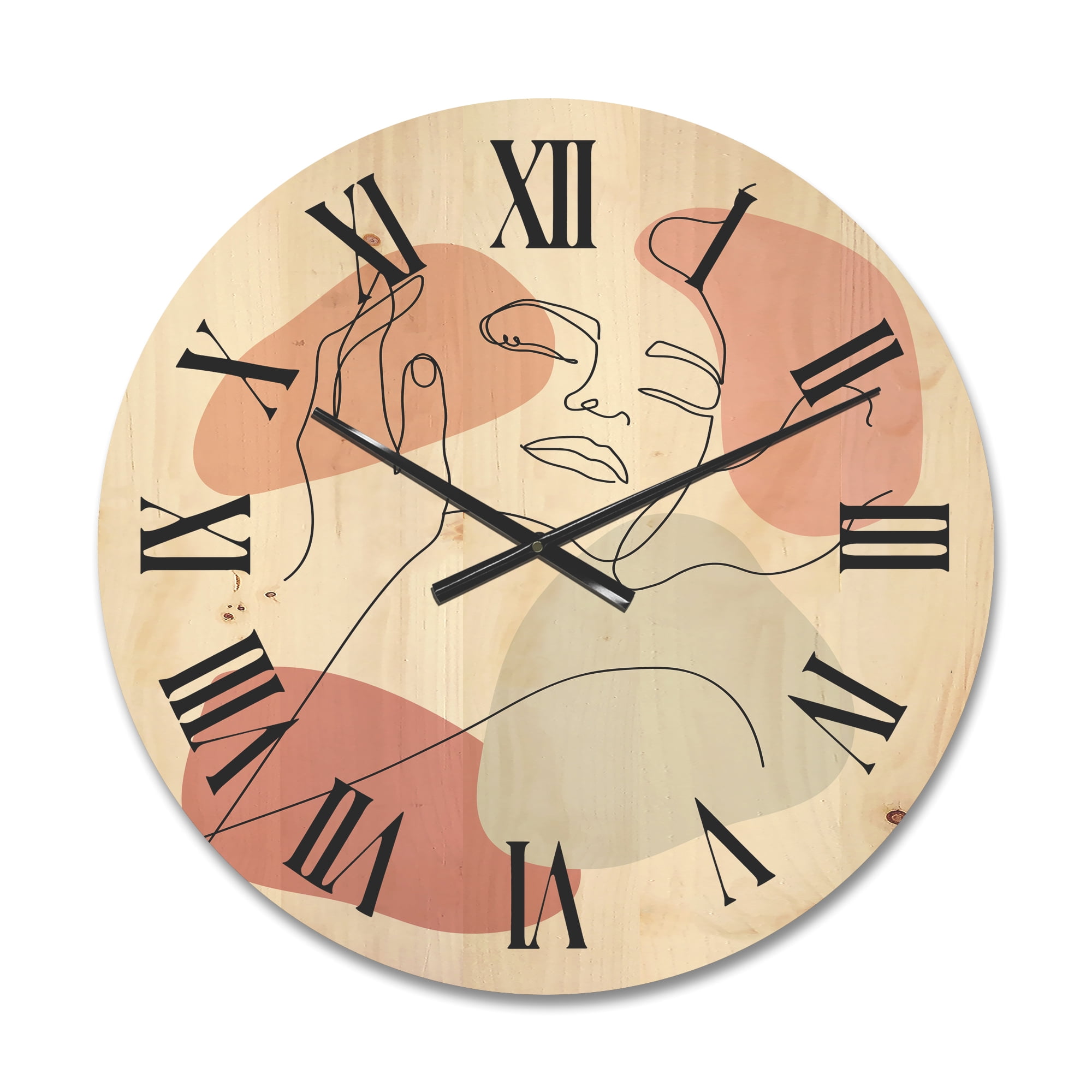 Designart 'Continuous One Line Portrait of Woman' Modern Wood Wall Clock