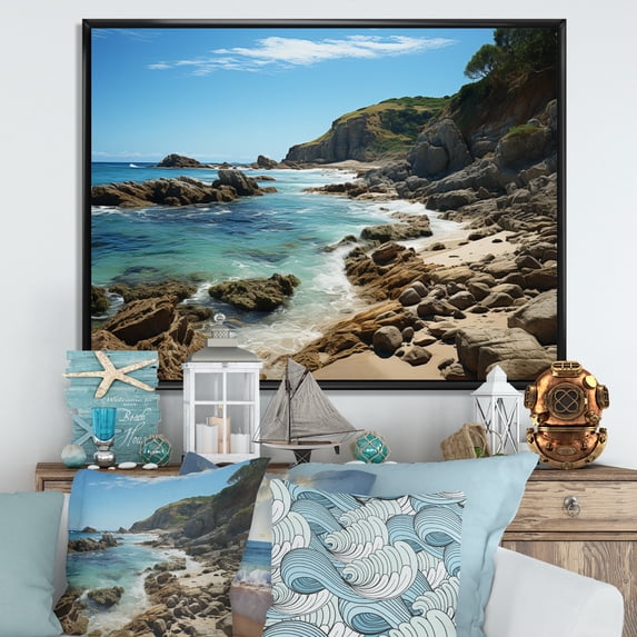 Designart "Contrasting Black Beach II" Nautical & Beach Floater Framed Canvas Print
