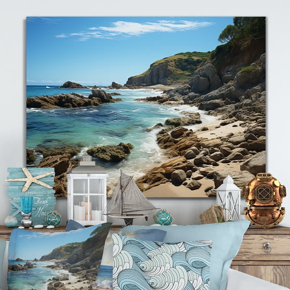 Designart "Contrasting Black Beach II" Nautical & Beach Metal Wall Art