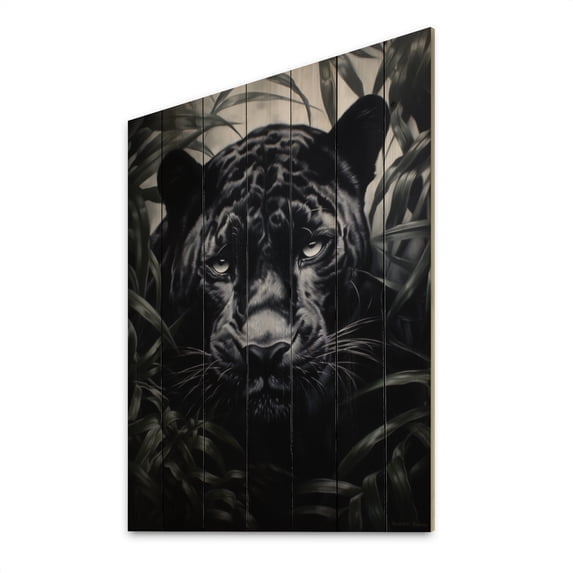 Designart "Contrasting Patterns Black White Panther" Animals Print on Natural Pine Wood