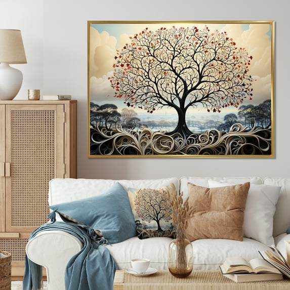 Designart "Contrasting Symmetry Coral Tree" Floral Floater Framed Canvas Print