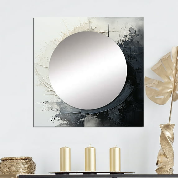 Designart "Contrasting euphony I" Abstract Square Mirror Wall Decor Transitional - Large Beige Square Bathroom Mirror - Square Printed Wall Mirror Art