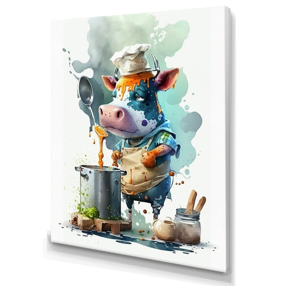 Designart Cooking Cow In The Kitchen I Canvas Wall Art