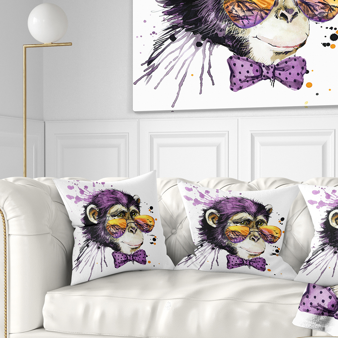 Designart Cool Monkey - Animal Throw Pillow - 16x16