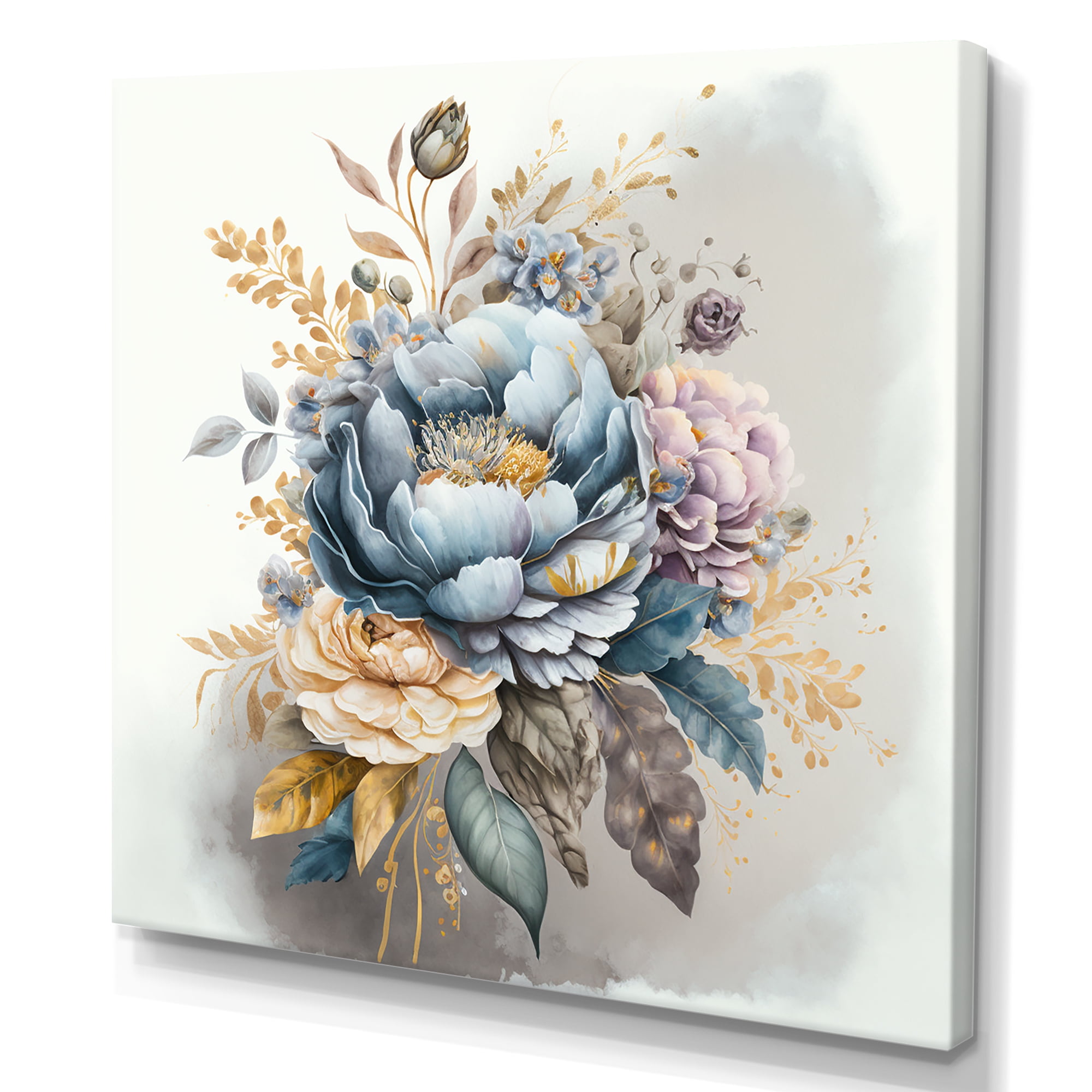 Designart Cool Tone Blooming Bouquet I Canvas Wall Art