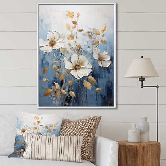 Designart "Cool Tone Floral Collection I" Seasonal Flowers Floater Framed Canvas Art Print