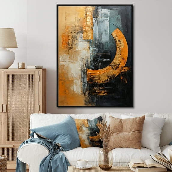 Designart "Copper Crescents In Black I" Abstract Shapes Floater Framed Wall Art Living Room