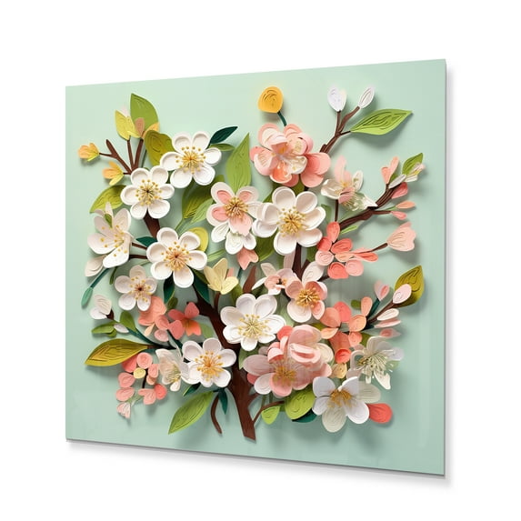 Designart "Coral Apple Blossom composition II" Floral Metal Wall Art