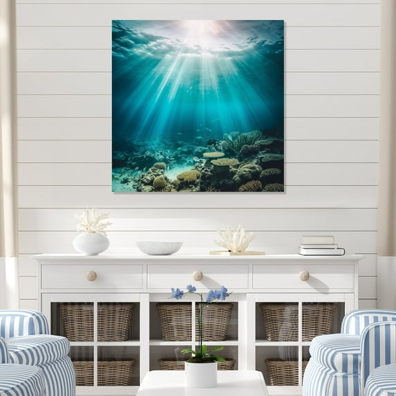 Designart "Coral Beneath the Waves III" Coastal Metal Art Living Room