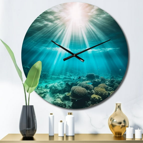 Designart "Coral Beneath the Waves V" Coastal Oversized Wall Clock