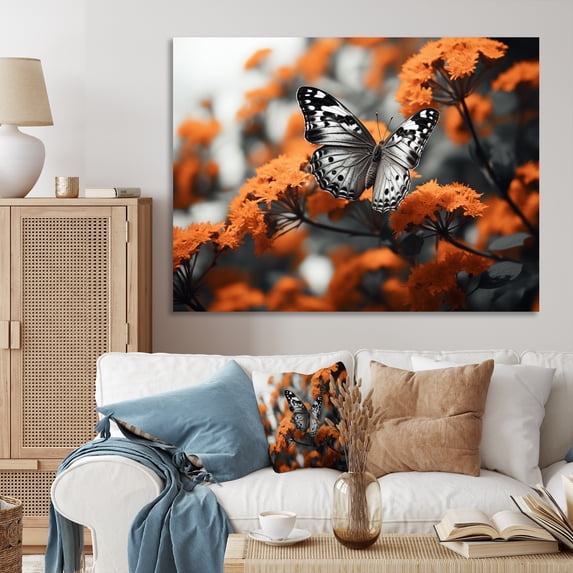 Designart "Coral Black Butterfly Fluttering beauty" Animals Canvas Print
