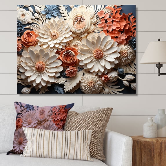 Designart "Coral Blooms In Peach And White I" Abstract Botanicals Wall Decor