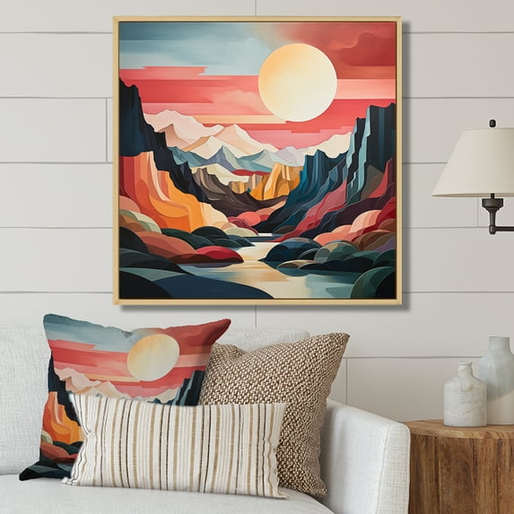 Designart "Coral Blue Bold Canyon Landscape II" Abstract Floater Framed Canvas Art Print
