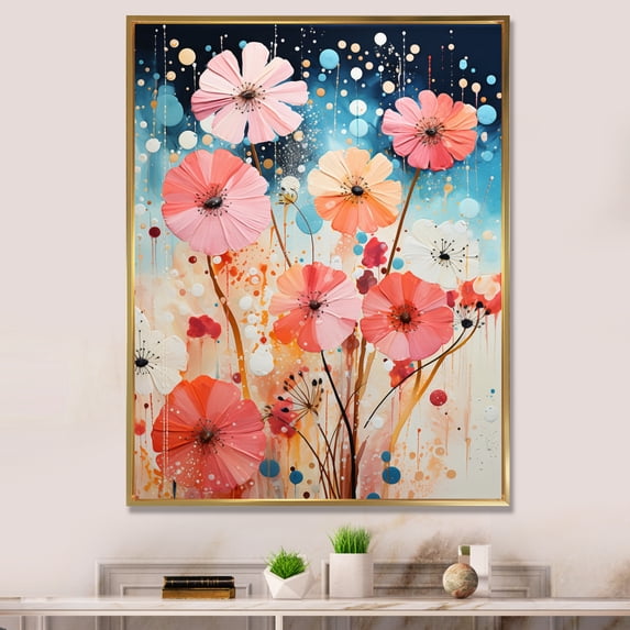 Designart "Coral Blue Contrasting Contrasts I" Abstract Collages Floater Framed Wall Art Print
